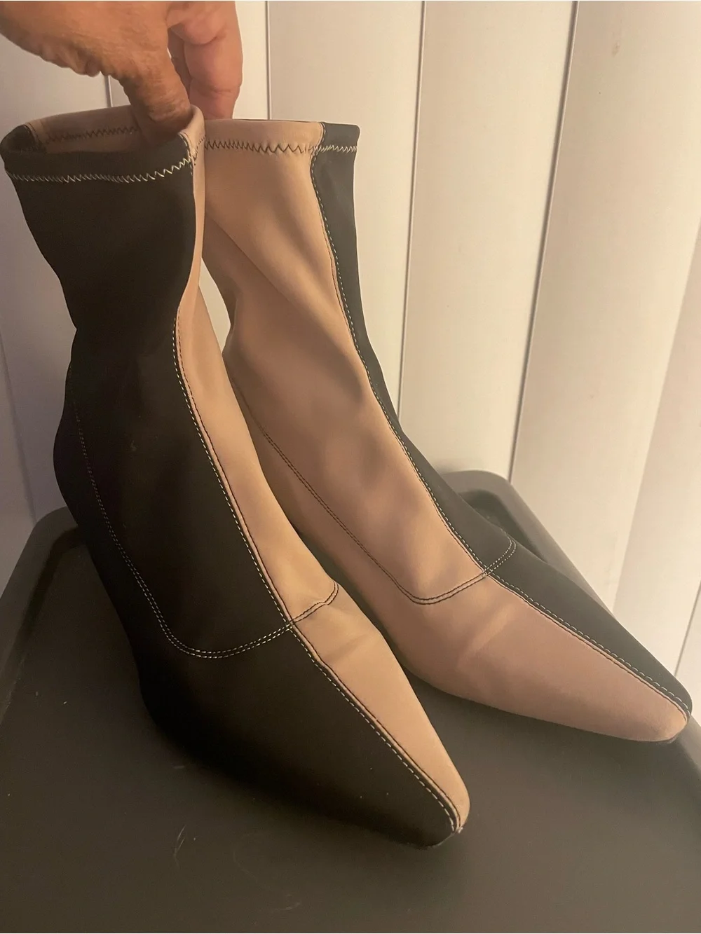 Zara Black and Nude Pointed Sock Ankle Booties